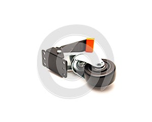 Heavy duty retractable caster designed for workbenches machinery and tables isolated on white background, orange rubber sleeve for