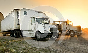 Heavy duty semi-truck's parked at a rest stop