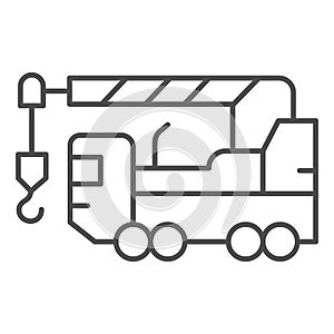 Heavy duty truck thin line icon, heavy equipment concept, crane truck sign on white background, equipment for