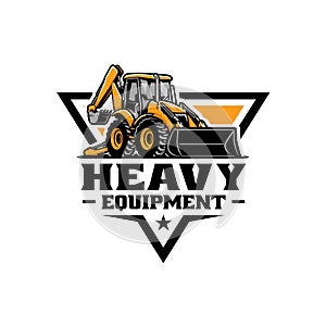 Heavy equipment backhoe loader bulldozer excavator logo vector isolated