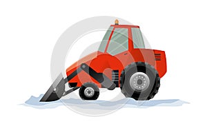 Heavy Equipment cleans the road from the snow. Road works. Snowplow equipment isolated on white background. Excavator