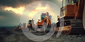 Heavy Equipment Construction Site Sunset