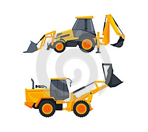 Heavy Equipment or Machinery for Construction Task and Earthwork Operation Vector Set