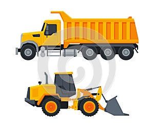 Heavy Equipment or Machinery for Construction Task and Earthwork Operation Vector Set