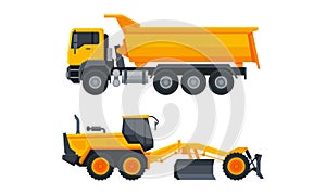 Heavy Equipment or Machinery for Construction Task and Earthwork Operation Vector Set