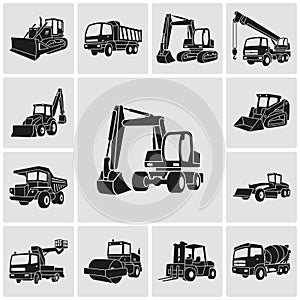 Heavy equipment and machinery icons set