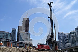 Heavy equipment. road work machine. construction vehicle on site