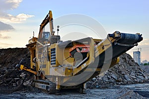 Heavy excavator working at construction site.