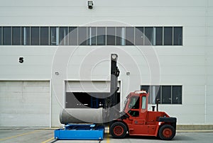 Heavy Forklift loader with concrete pipes