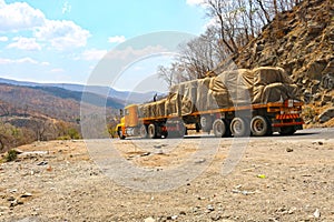 Heavy goods vehicle crossing through the chirundu escarpment in zambia africa