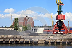 Heavy harbour jib cranes in the Kaliningrad Sea Port.