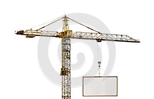 Heavy hoisting crane with advertisement hoardin photo