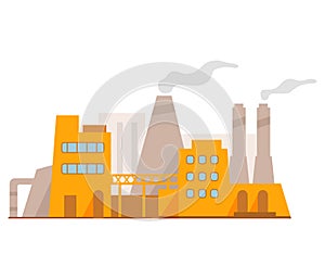 Heavy industry building. Carbon dioxide atmosphere. Factory with chimneys.