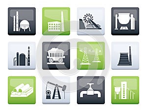 Heavy industry icons over color background