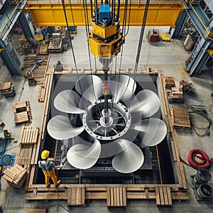 Heavy Industry inside: Mechanical work on a large propeller.