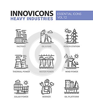 Heavy industry line design icons set