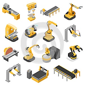 Heavy industry machinery assembly line flat 3d isometric vector photo