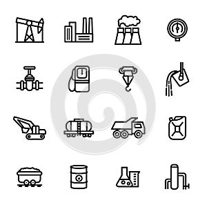 Heavy Industry Signs Black Thin Line Icon Set. Vector
