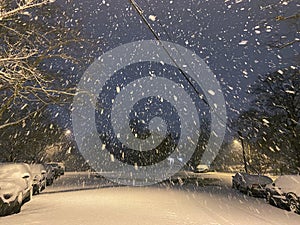 Heavy January Snow Blizzard on Porter Street at Night