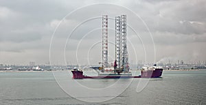 Heavy lift vessel loaded with oil rig platform