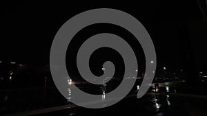 Heavy lightning storm over empty parking lot out. Wide shot footage