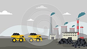 Heavy machinery background with trucks bring coal material for mining industry