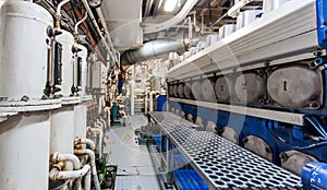 Heavy machinery on board industrial ship