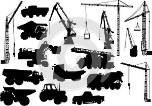 Heavy machinery and cranes silhouettes