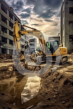 heavy machinery excavating at a construction site
