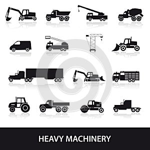 Heavy machinery icons set