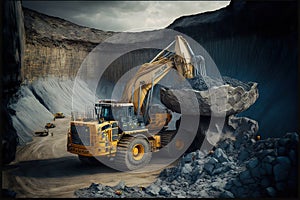 Heavy machinery in the mining quarry, coal industry