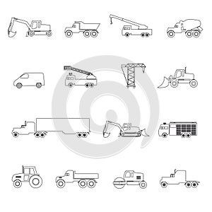Heavy machinery simple outline icons set eps10