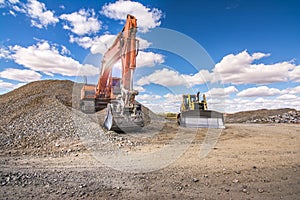 Heavy machinery for stone transport and gravel transformation for construction of a road