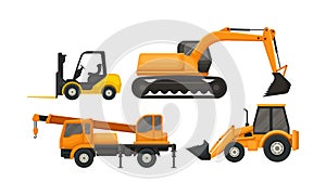 Heavy Machinery or Transport for Construction Work Vector Set