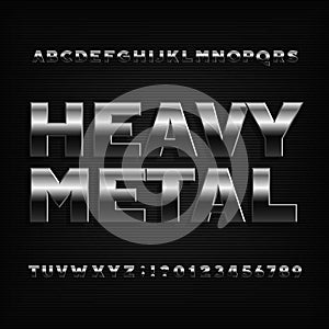 Heavy metal alphabet font. Bold chrome effect letters, numbers and symbols.
