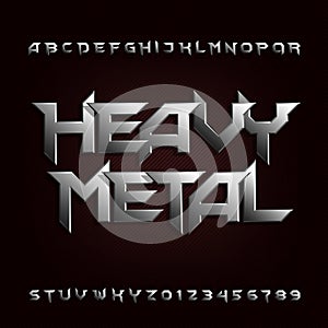 Heavy metal alphabet font. Chrome beveled letters and numbers. photo