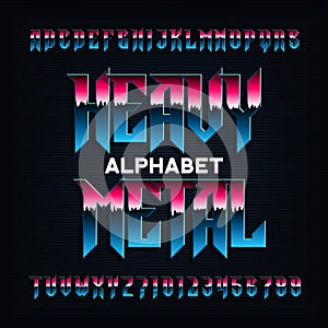 Heavy metal alphabet font. Metal effect beveled letters, numbers and symbols. photo