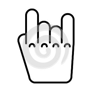 Heavy Metal Horns Hand, Rock Roll Gesture. Flat Vector Icon illustration. Simple black symbol on white background. Heavy Metal