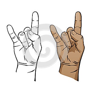 Heavy Metal Music Devil Hand Sign in Color and Black Line Art Vector Illustration