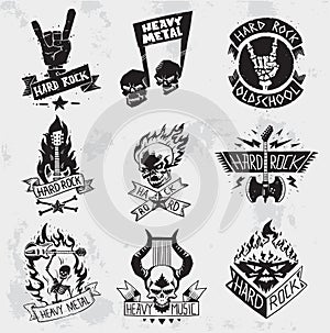 Heavy Metal rock badges vector set.