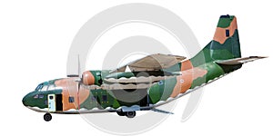 Heavy military container plane isolated white background