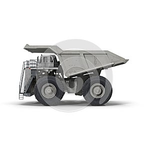 Heavy mining dump truck on white. Side view. 3D illustration