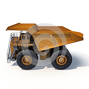 Heavy mining dump truck on white. Side view. 3D illustration