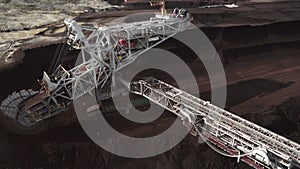 Heavy mining machine that extracts coal bucket wheel excavator aerial Drone  HD