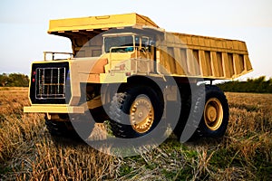 Heavy mining truck in mine and driving along the opencast. Photo of the big mine truck, The career heavy-load super car