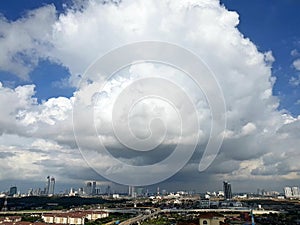 Heavy overcast on Johor Bahru`s cityscape