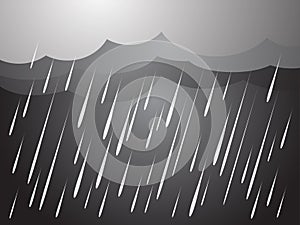 Heavy rain in dark sky, rainy season, clouds and storm, weather nature background, Flood natural disaster, vector illustration