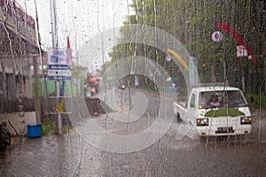 Heavy rain fall during monsoon on Java Indonesia