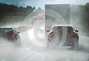 Heavy Rain Highway Traffic