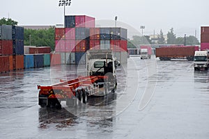 Heavy rain in the international shipping port